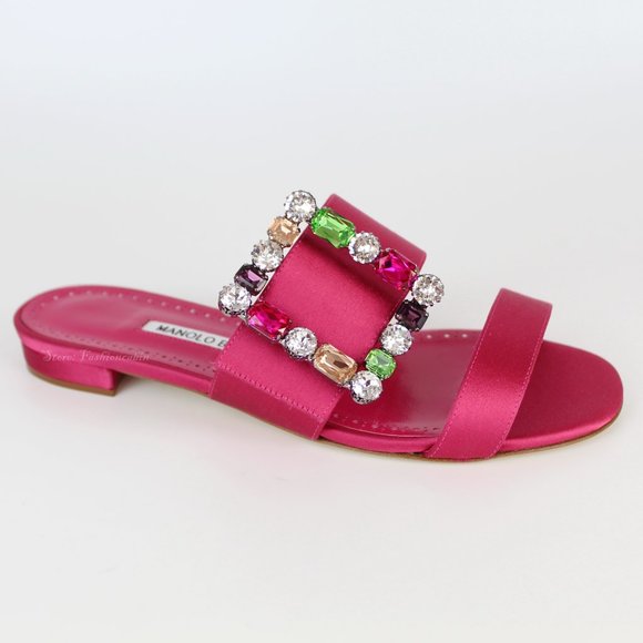NEW MANOLO BLAHNIK Verda Crystal Buckle Sandals - Picture 1 of 16
